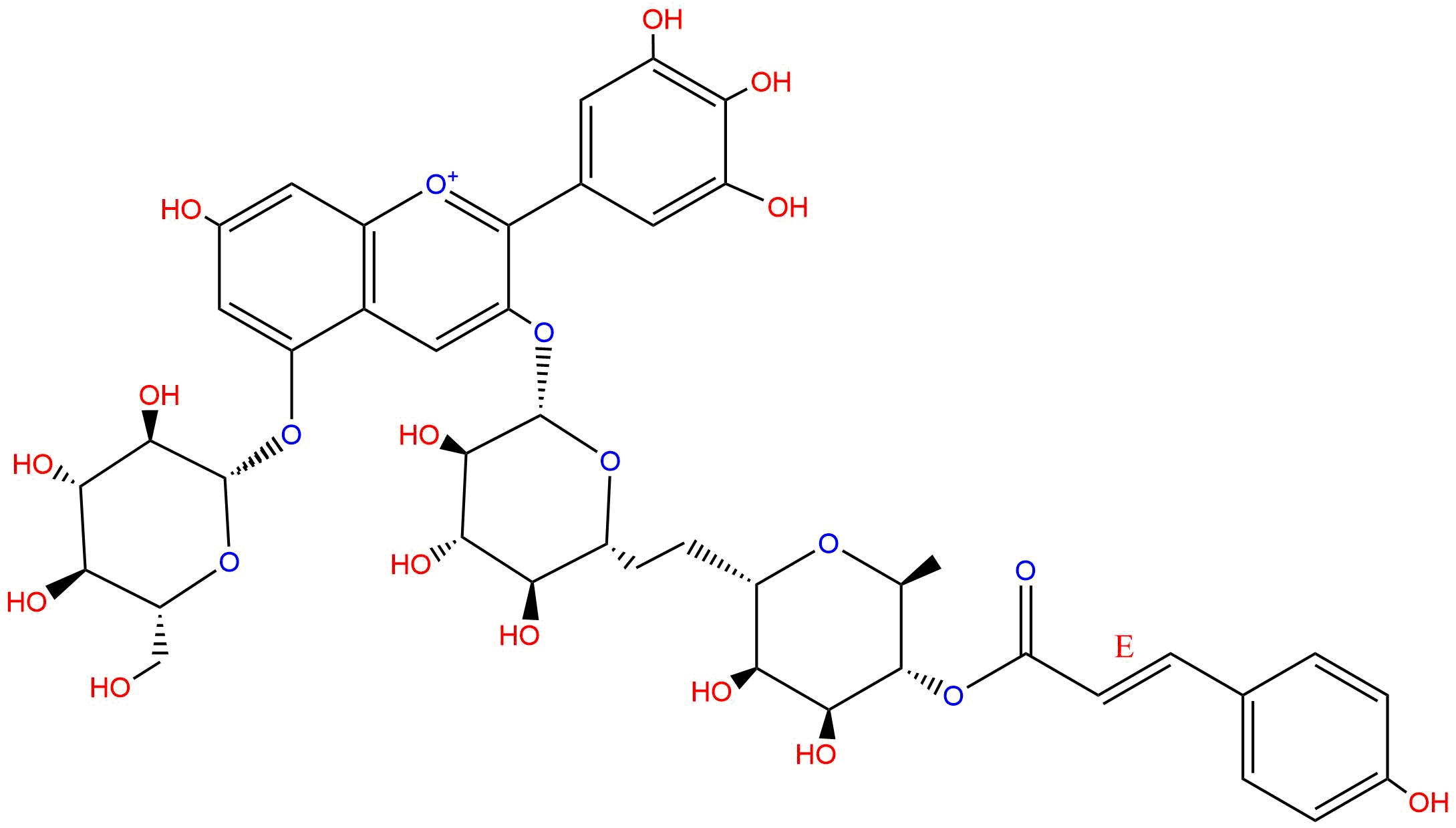 飞燕草色素-3-O-[6''-O-（E）-对香豆酰芸香糖苷]-5-O-葡萄糖苷飞燕草素-3-O-芸香糖苷(顺-对香豆酰)-5-O-葡萄糖苷