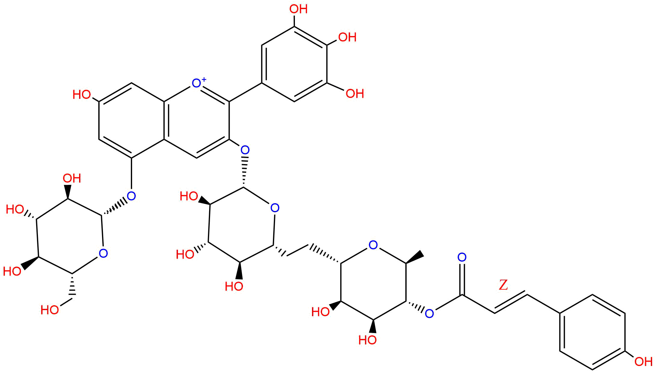 Delphinidin 3-O-[6''-O-（Z）-coumaroylrutinoside]-5-O-glucoside；delphinidin 3-(p-coumaroylrutinoside)-5-glucoside