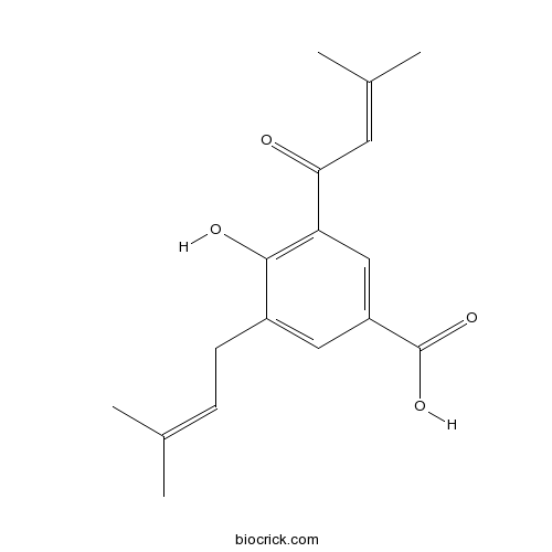 4-Hydroxy-3-(3-methyl-2-butenoyl)-5-(3-methyl-2-butenyl)benzoic acid