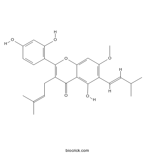 桂木黄素; 2',4',5-三羟基-7-甲氧基-6-(3-甲基-1-丁烯基)-3-(3-甲基-2-丁烯基)黄酮