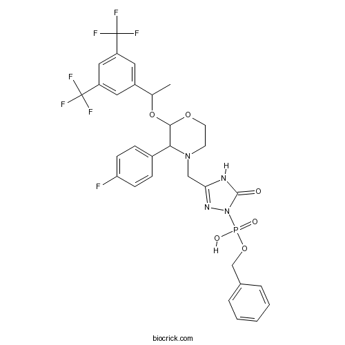 benzyl hydrogen (3-(((2R,3S)-2-((R)-1-(3,5-bis(trifluoromethyl)phenyl)ethoxy)-3-(4-fluorophenyl)morpholino)methyl)-5-imino-4,5-dihydro-1H-1,2,4-triazol-1-yl)phosphonate