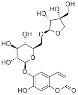 Esculetin 6-O-&beta;-D-apiofuranosyl-(1&rarr;6)-&beta;-D-glucopyranoside 2D chemical structure