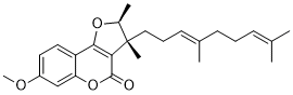 (2S*,3R*)-3-((E)-4,8-dimethylnona-3,7-dien-1-yl)-7-methoxy-2,3-dimethyl-2H-furo[3,2-c]chromen-4(3H)-one 2D chemical structure