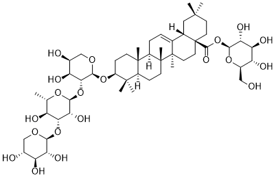 3-O-[&beta;-D-xylopyranosyl-(1&rarr;3)-a-L-rhamnopyranosyl-(1&rarr;2)-a-L-arabinopyranosyl]oleanolic acid 28-O-&beta;-D-glucopyranosyl ester 2D chemical structure